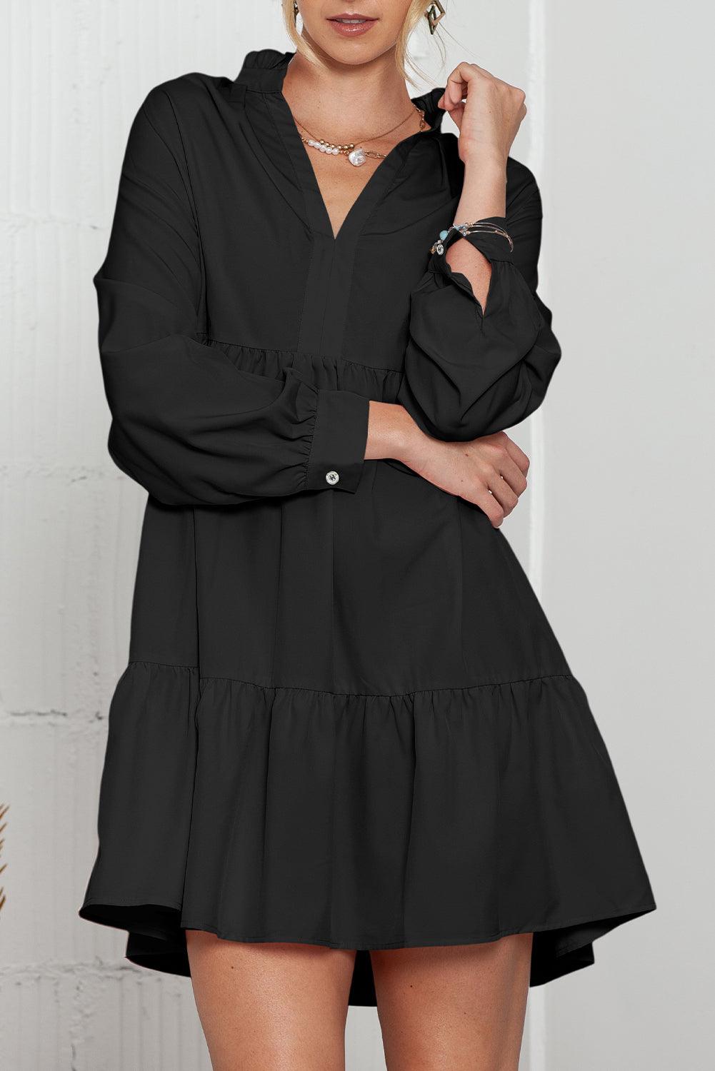 Pink Casual Stand V Neck Short Frill Dress - The Fair Lady Shop