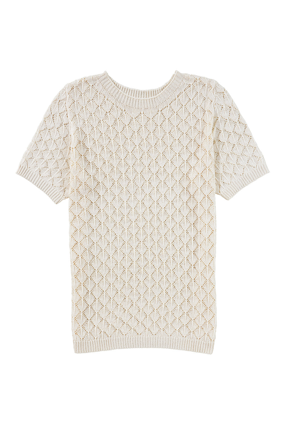Beige Hollow Out Crochet Short Sleeve Knit Tee - The Fair Lady Shop