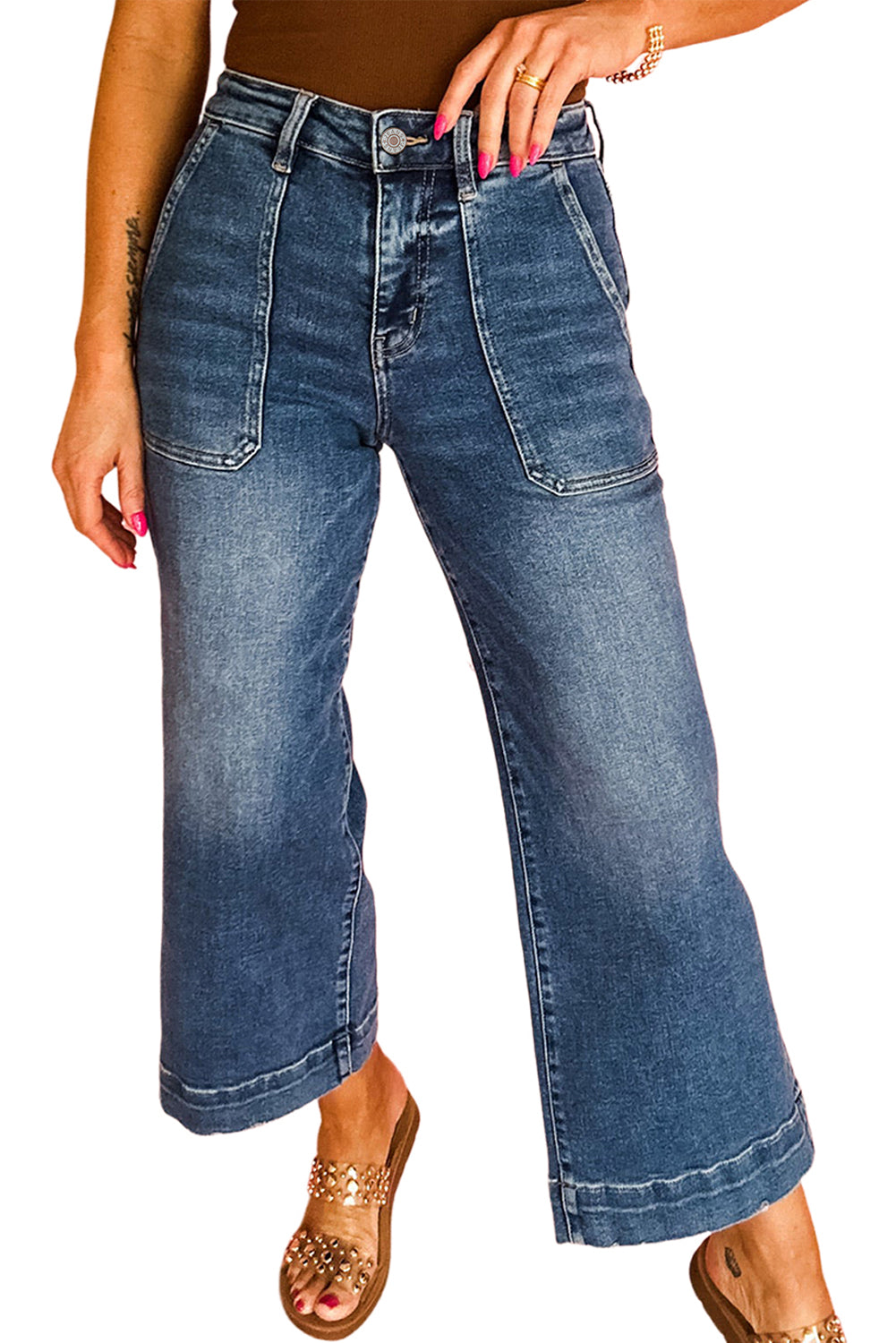 Ashleigh Blue Cropped High Rise Wide Leg Jeans - The Fair Lady Shop