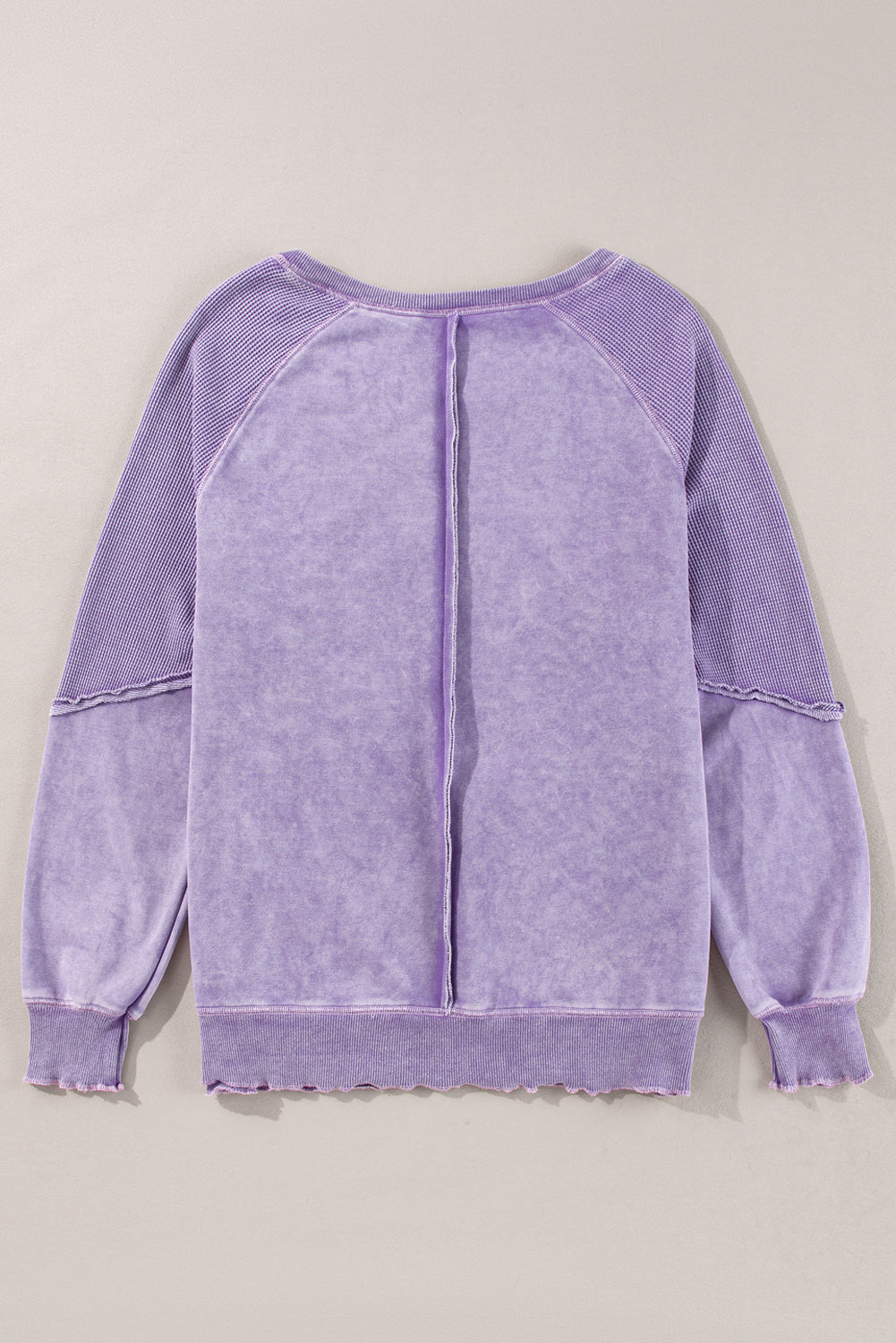 Orchid Petal Waffle Patchwork Raglan Sleeve Exposed Seam Sweatshirt - The Fair Lady Shop