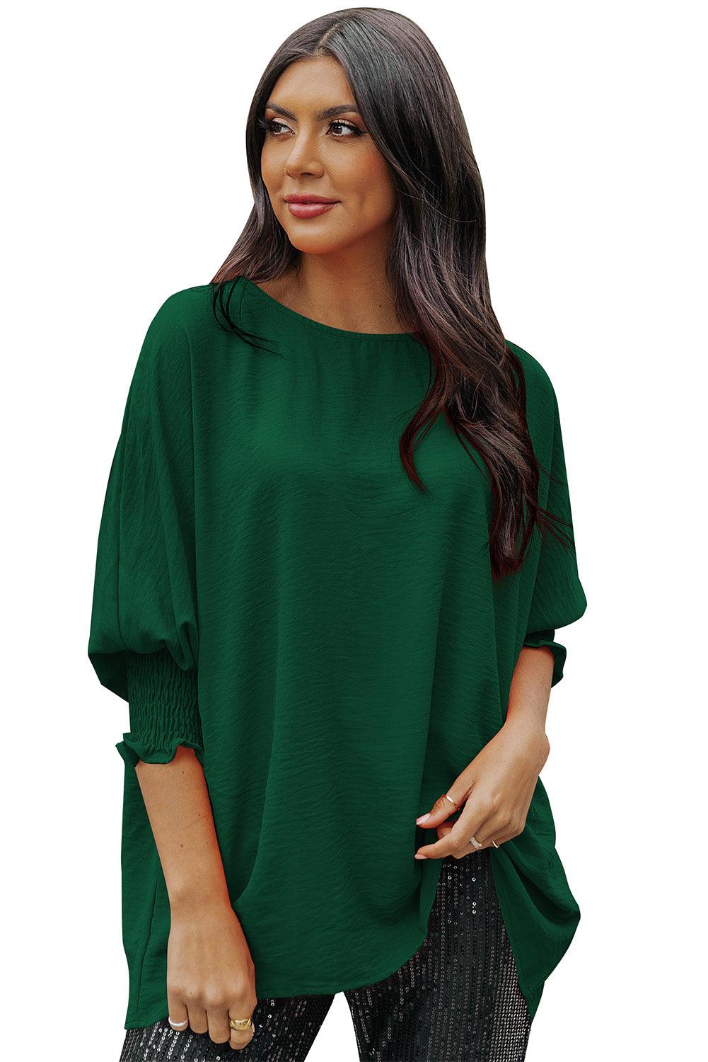 White Plain & Casual Shirred Cuffs Half Sleeve Top - The Fair Lady Shop