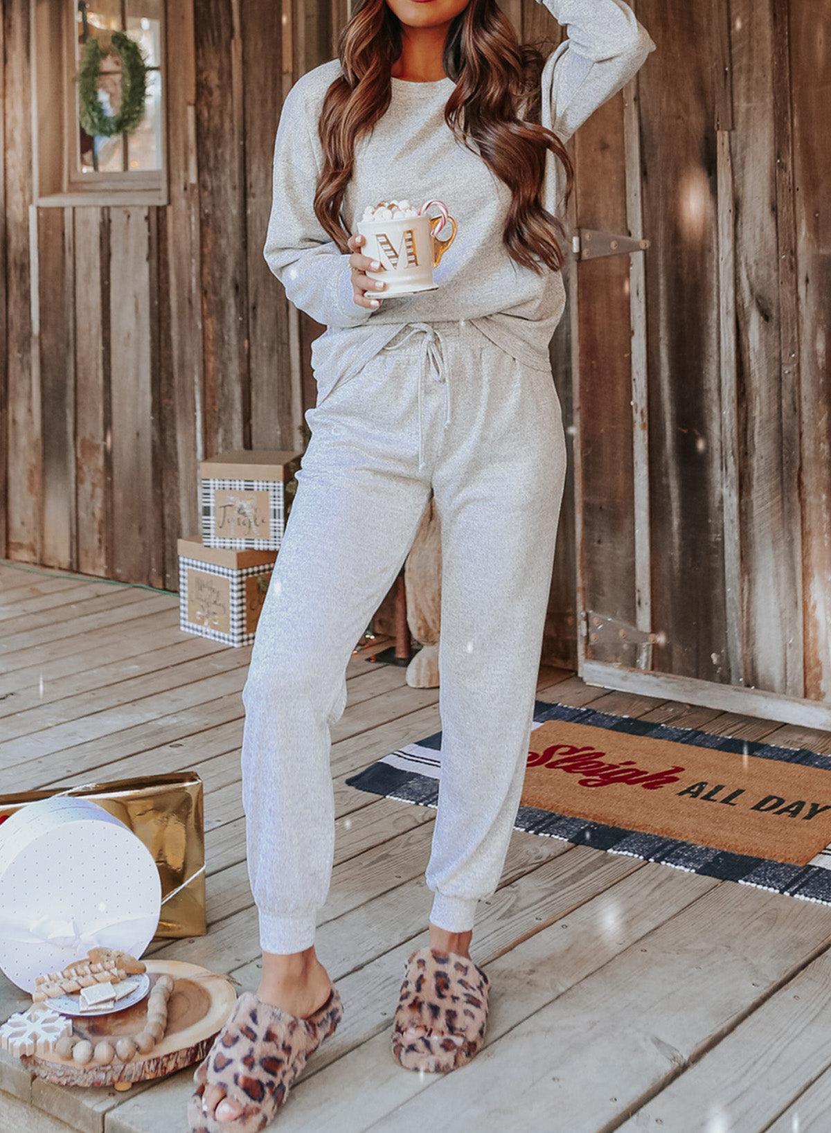 Khaki Long Sleeve Pullover & Jogger Pants Loungewear Set - The Fair Lady Shop