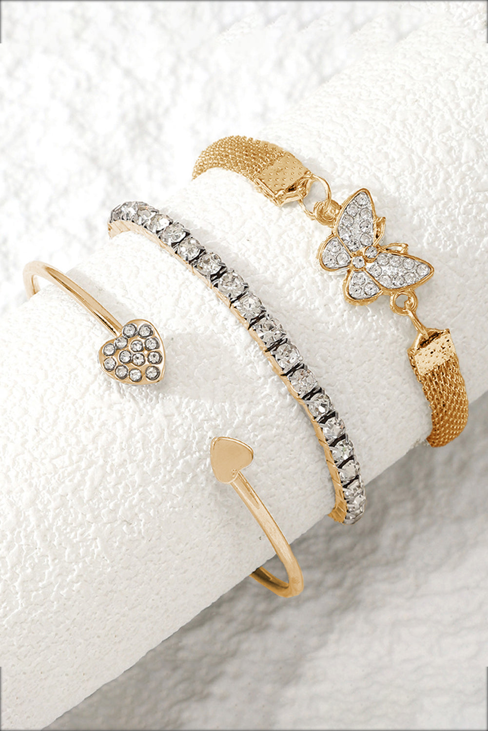 Gold Rhinestone Heart Butterfly Bracelet Set - The Fair Lady Shop