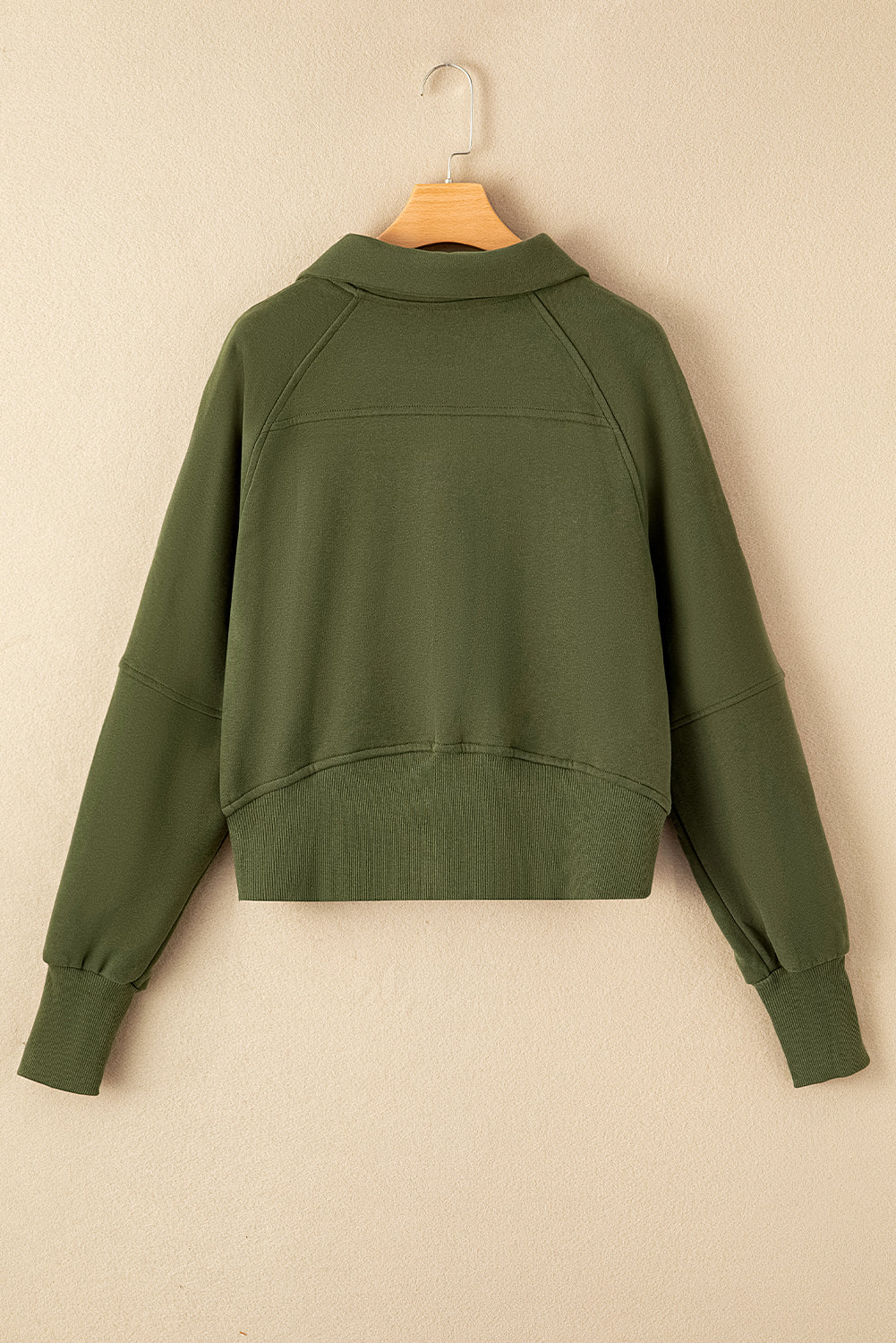 Green Zip Up Stand Collar Ribbed Thumbhole Sleeve Sweatshirt - The Fair Lady Shop