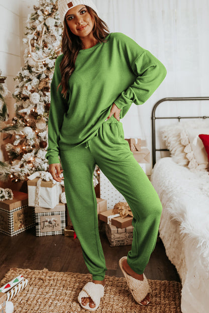 Spinach Green Long Sleeve Pullover & Jogger Pants Lounge Set - The Fair Lady Shop