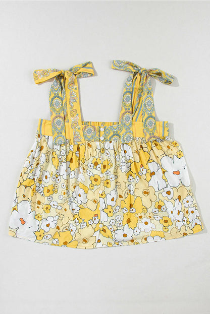 Yellow Floral Patchwork Boho Knot Straps Top - The Fair Lady Shop