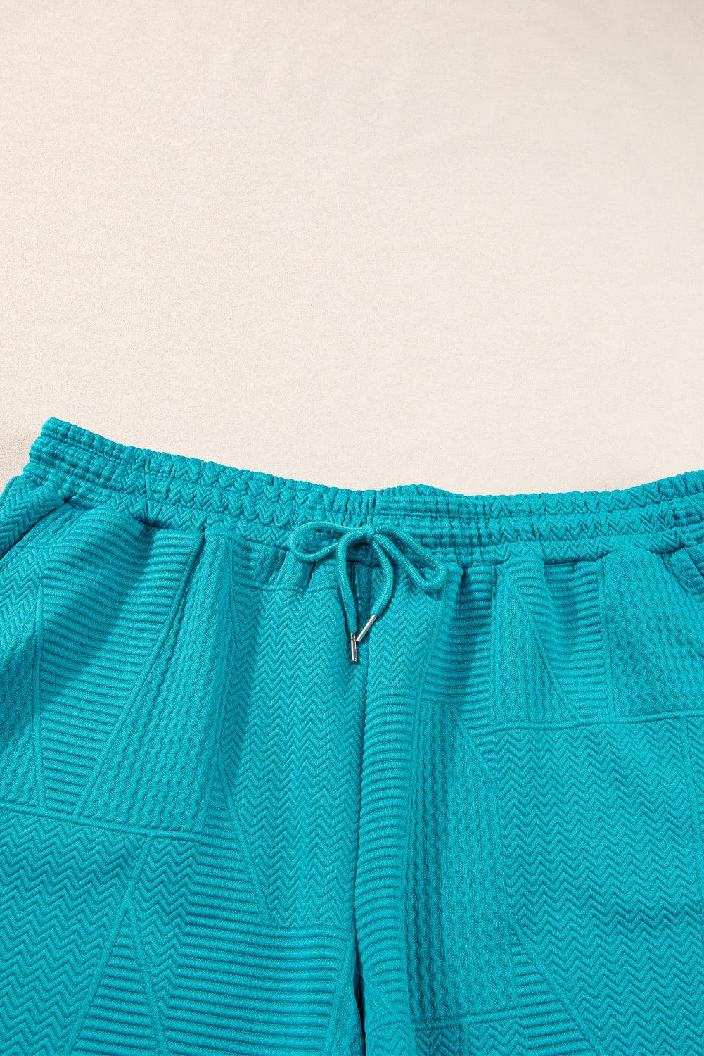 Dark Green Textured Ruffle Split Top and Drawstring Shorts Set - The Fair Lady Shop