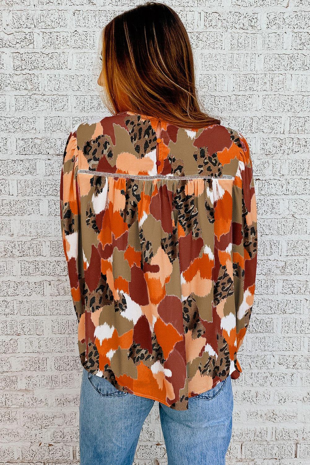 Multicolor Abstract Print Boho Ruffle Puff Sleeve Blouse - The Fair Lady Shop