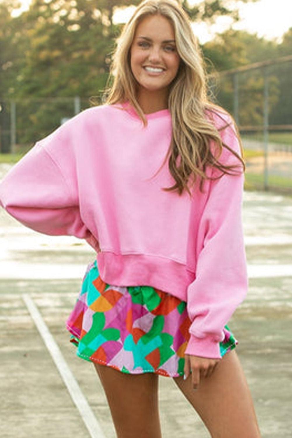 Purple Abstract Print Smocked Waist Flared Shorts - The Fair Lady Shop