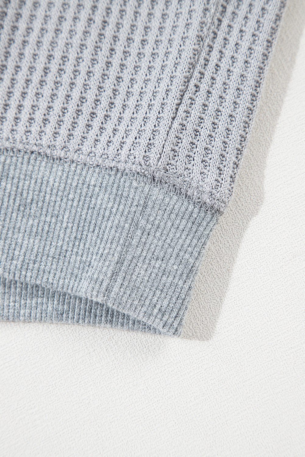 Light Grey Waffle Patchwork Long Sleeve Pullover Top - The Fair Lady Shop