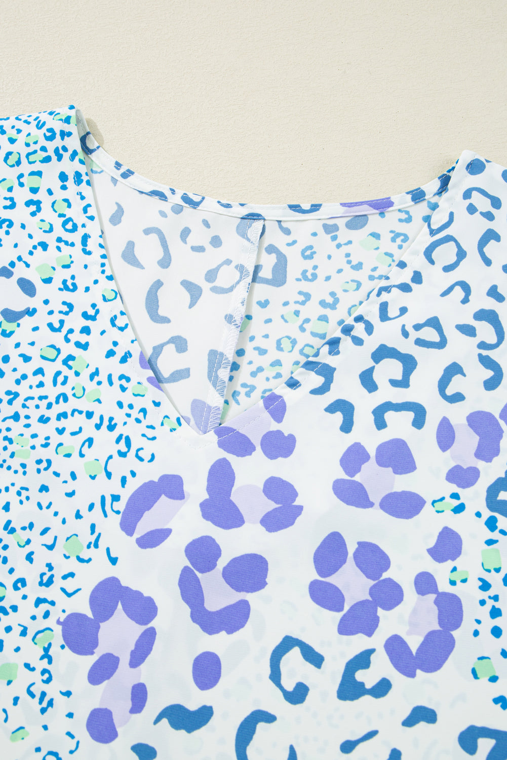Sky Blue Leopard Print V Neck Short Sleeve Plus Size Top - The Fair Lady Shop