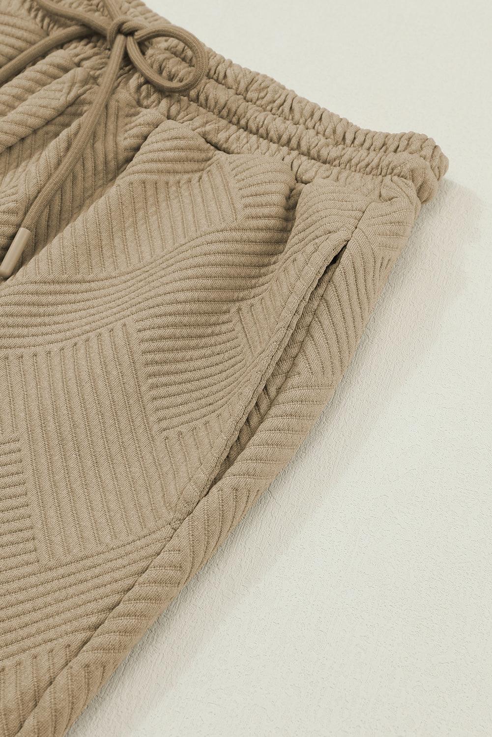 Dark Brown Textured Loose Slouchy Long Sleeve Top and Pants Set - The Fair Lady Shop