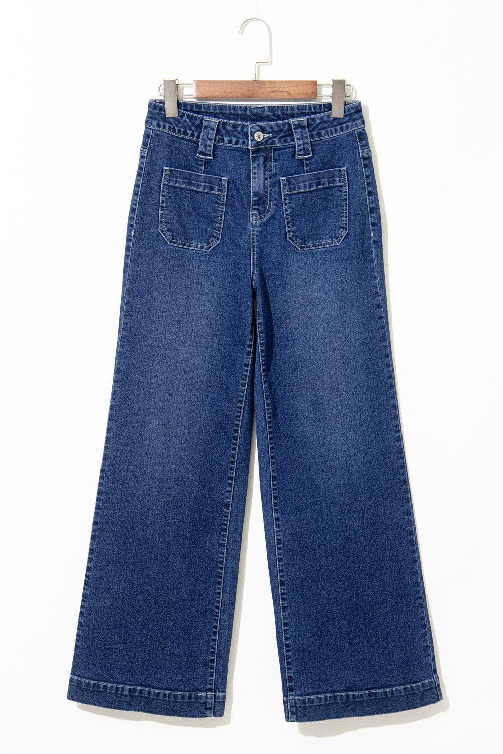Sail Blue Wide Leg Pocketed High Waist Jeans - The Fair Lady Shop