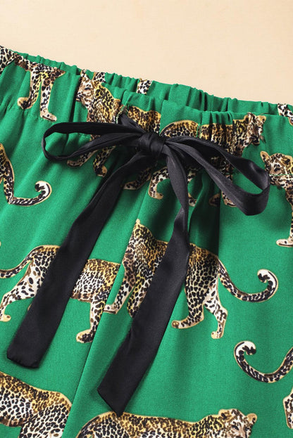 Green Cheetah Print Short Sleeve Shirt and Pants Pajama Set - The Fair Lady Shop