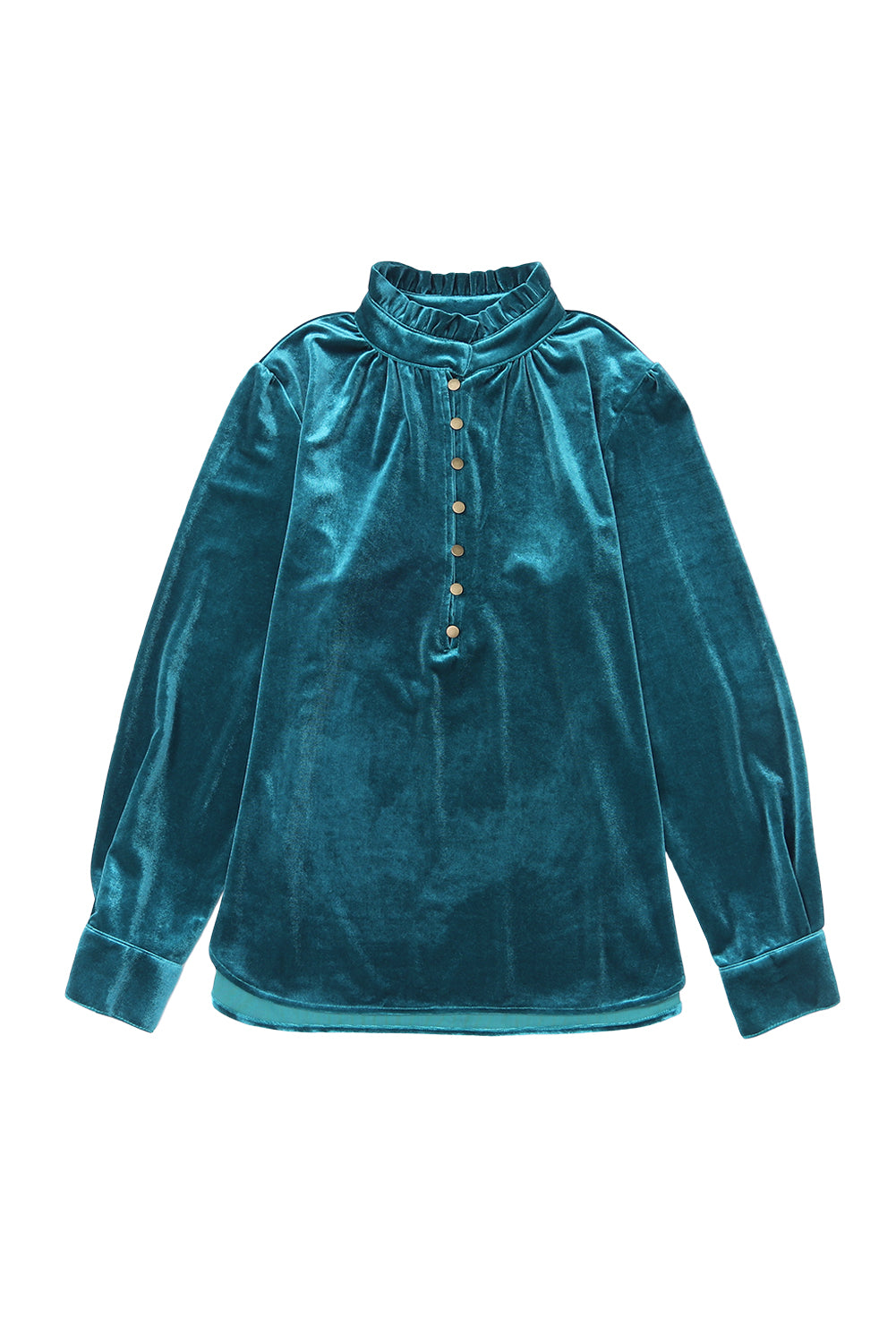 Green Frilled Neck Buttoned Front Velvet Top - The Fair Lady Shop