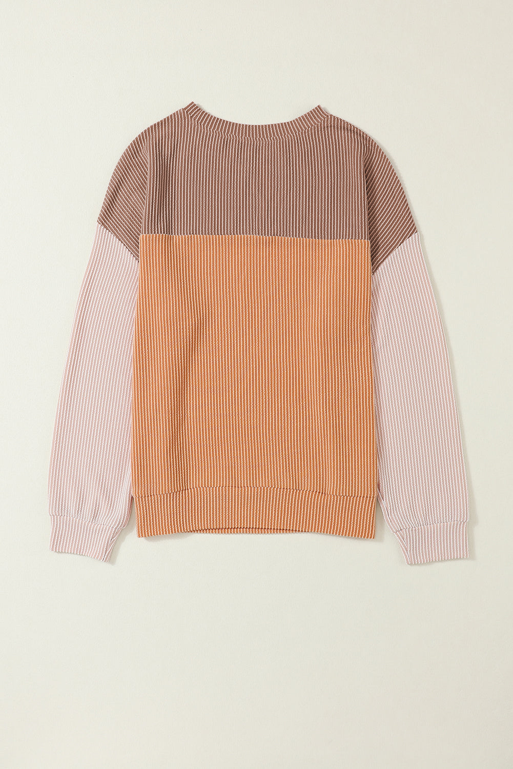 Khaki Color Block Ribbed Loose Long Sleeve Top - The Fair Lady Shop