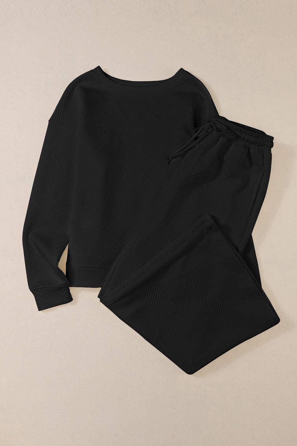 Dark Brown Textured Loose Slouchy Long Sleeve Top and Pants Set - The Fair Lady Shop