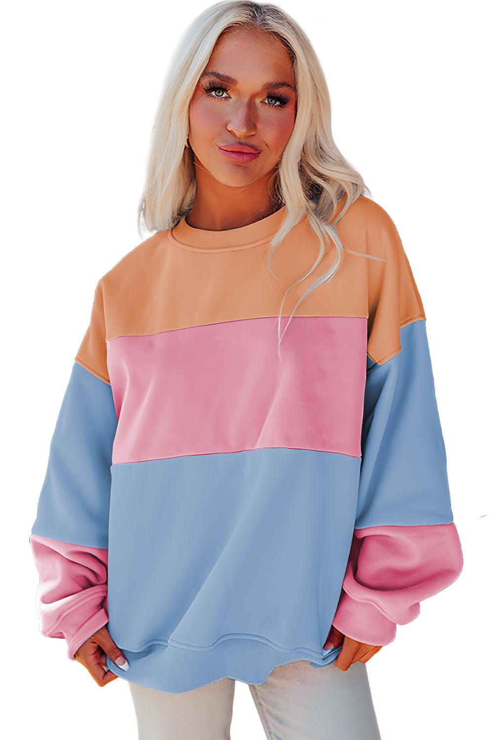 Meadow Mauve Colorblock Patchwork Drop Shoulder Sweatshirt - The Fair Lady Shop