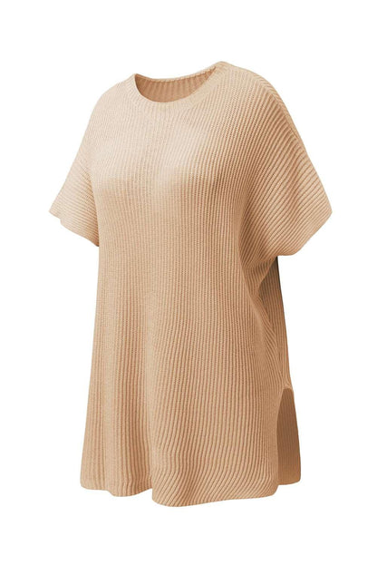 Apricot Side Slit Short Sleeve Oversized Sweater - The Fair Lady Shop