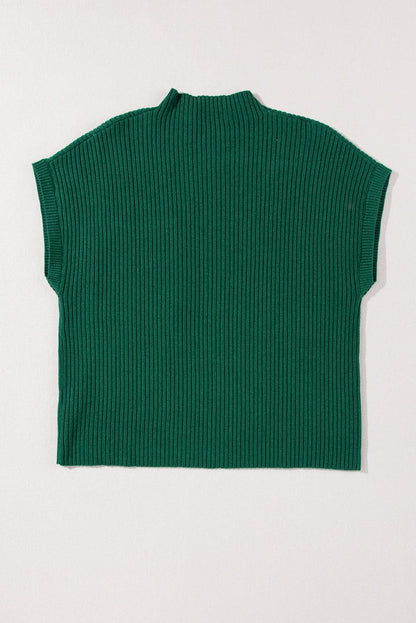 Green Patch Pocket Ribbed Knit Short Sleeve Sweater - The Fair Lady Shop