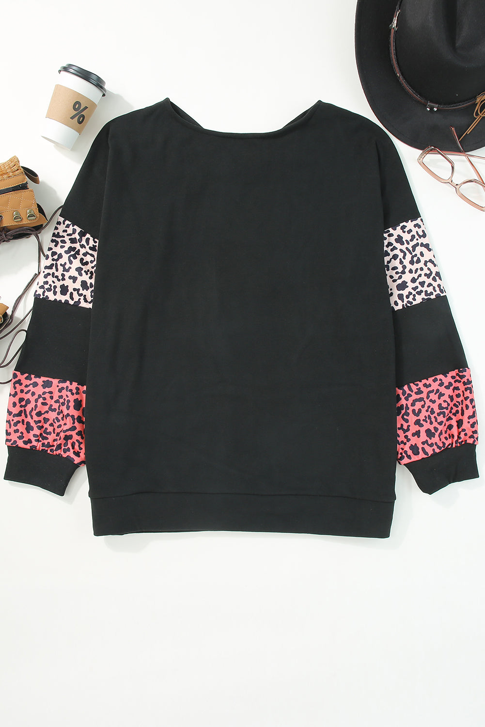 Black Plus Size Leopard Patchwork Strappy Neck Top - The Fair Lady Shop