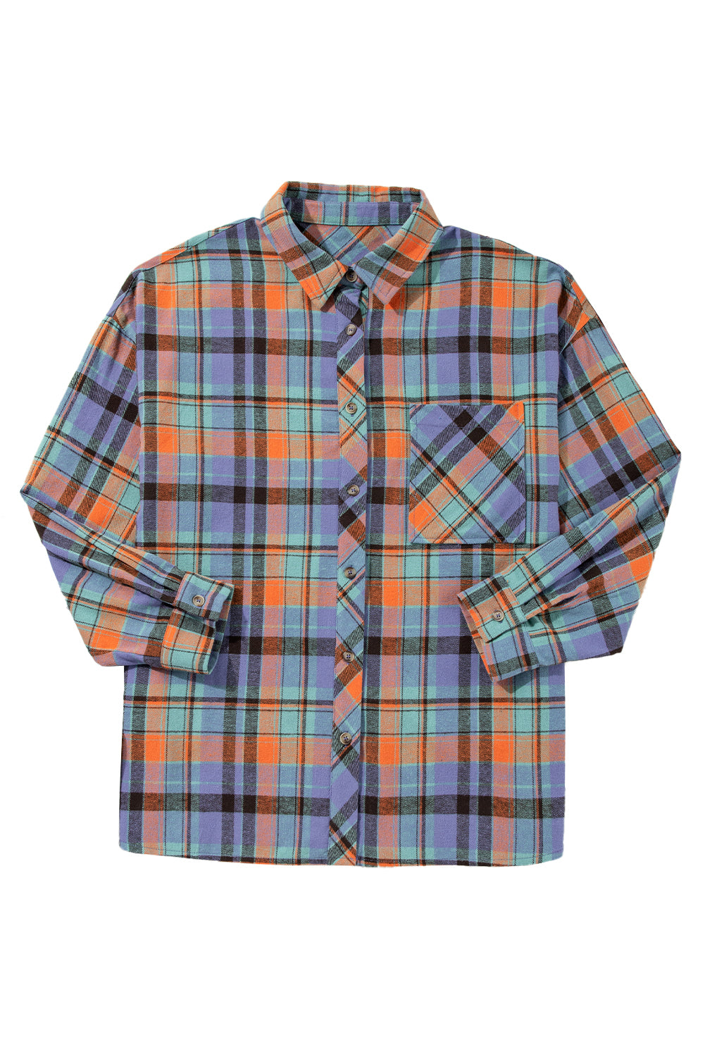 Orange Plaid Print Pocket Loose Shirt - The Fair Lady Shop