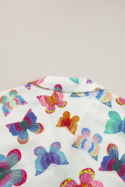 Multicolour Butterfly Print Button-up Shirt & Shorts Pajama Set - The Fair Lady Shop