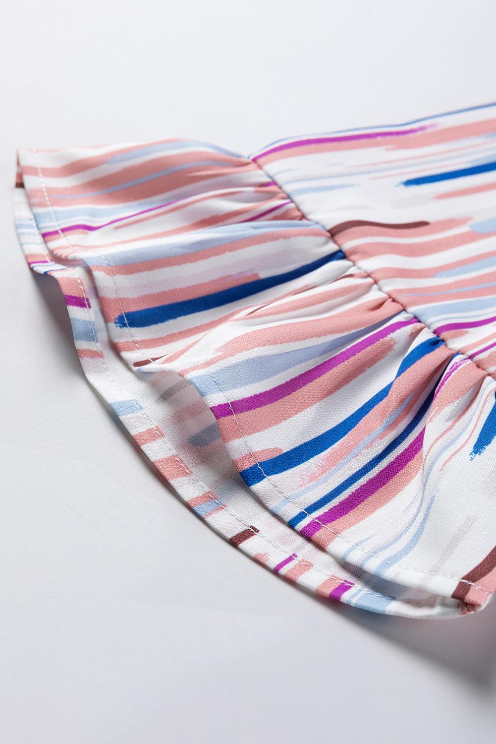 White Abstract Print Ruffle Half Sleeve Blouse - The Fair Lady Shop