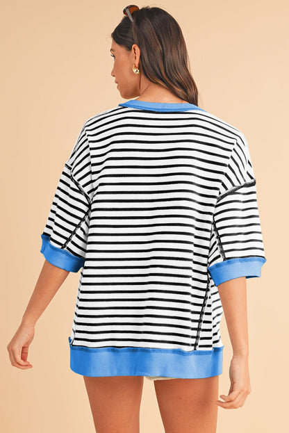 Pink Stripe Colorblock Drop Sleeve Oversized T Shirt - The Fair Lady Shop