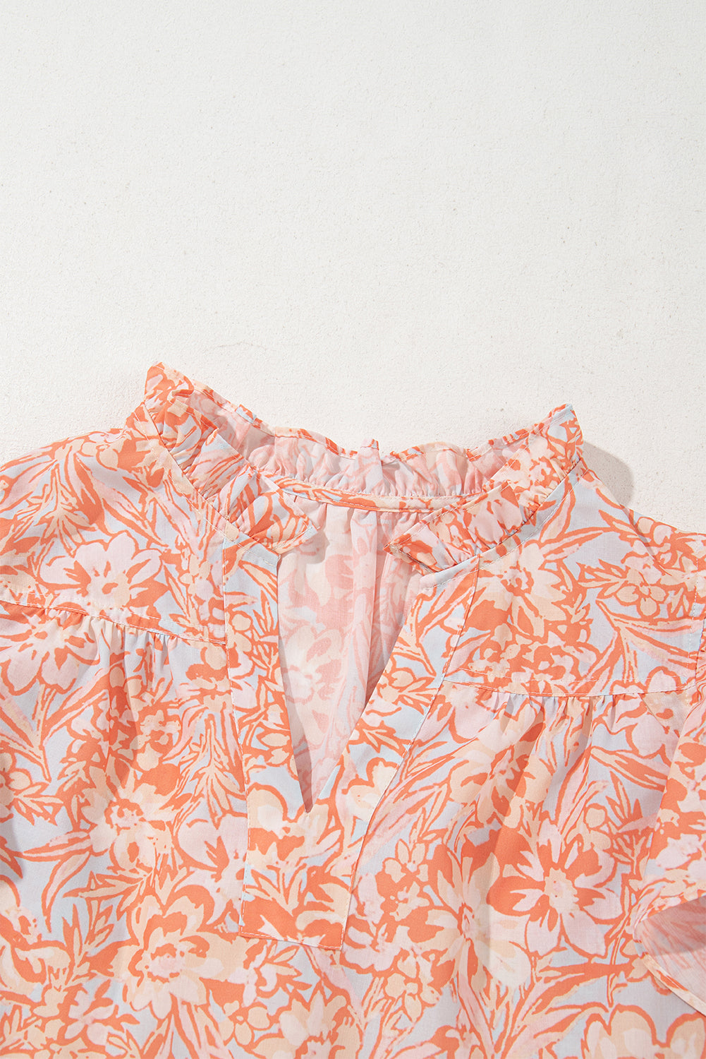 Orange Floral Ruffle Sleeve Split Neck Blouse - The Fair Lady Shop