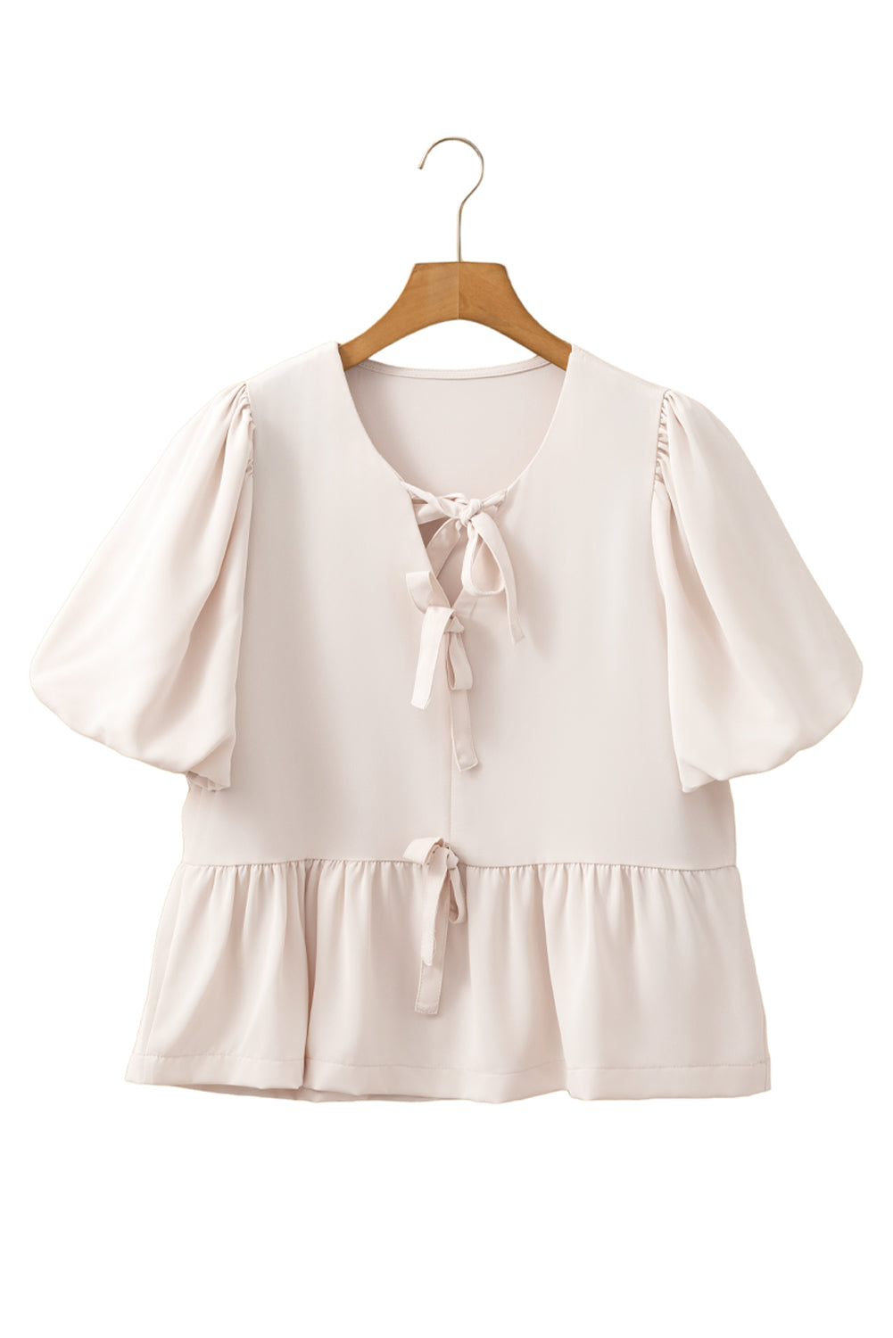 White Sweet Bowknot Puff Sleeve Peplum Blouse - The Fair Lady Shop