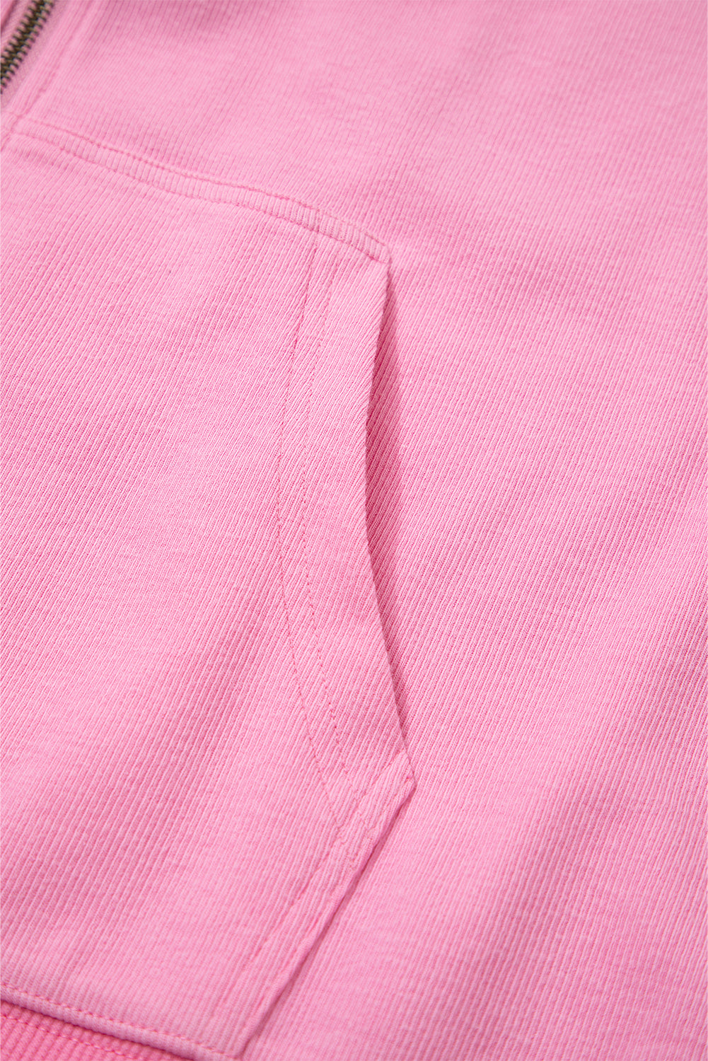 Sachet Pink Corduroy Zip Up Hooded Casual Jacket