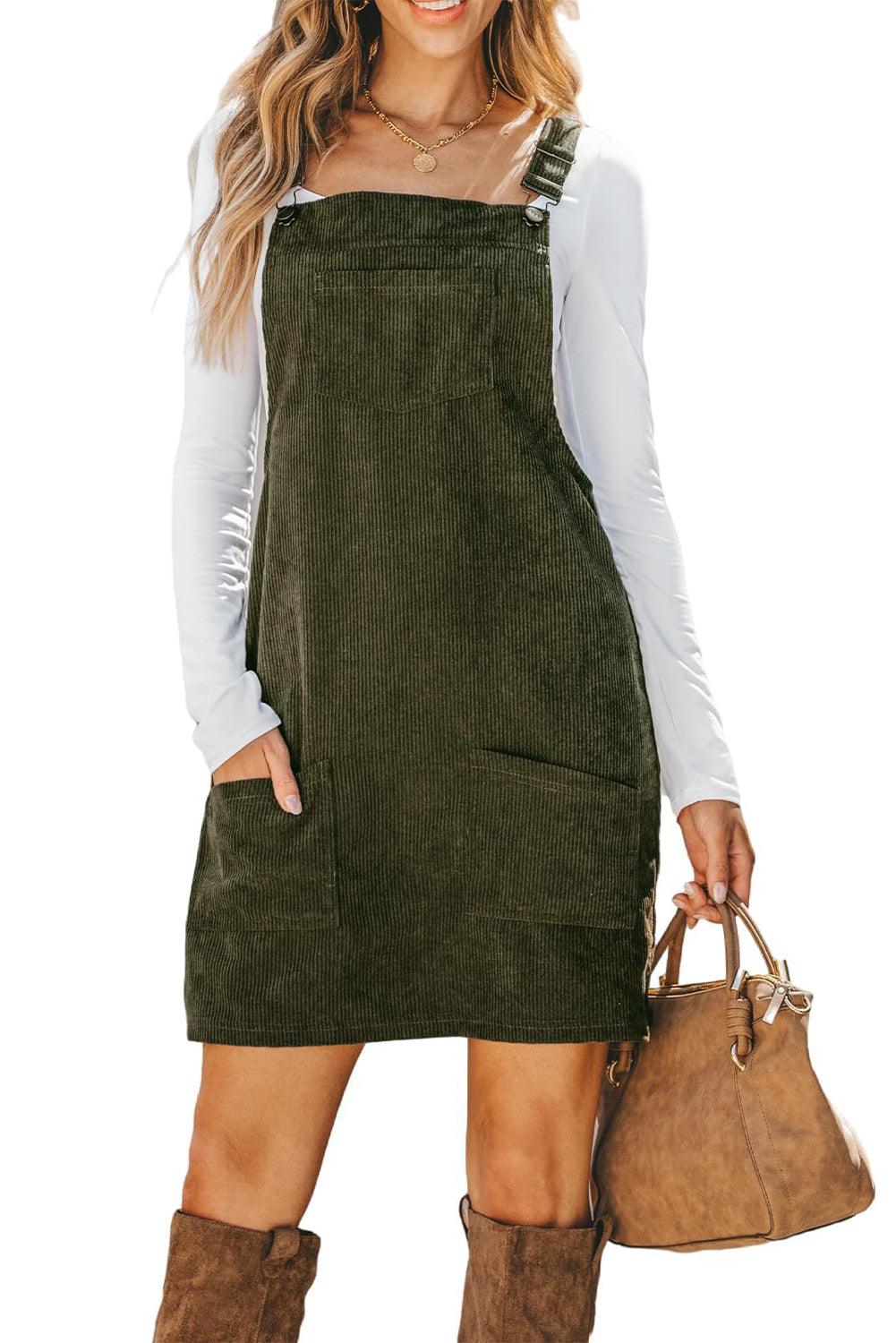 Cinnamon Corduroy Front Pockets Overall Dress - The Fair Lady Shop