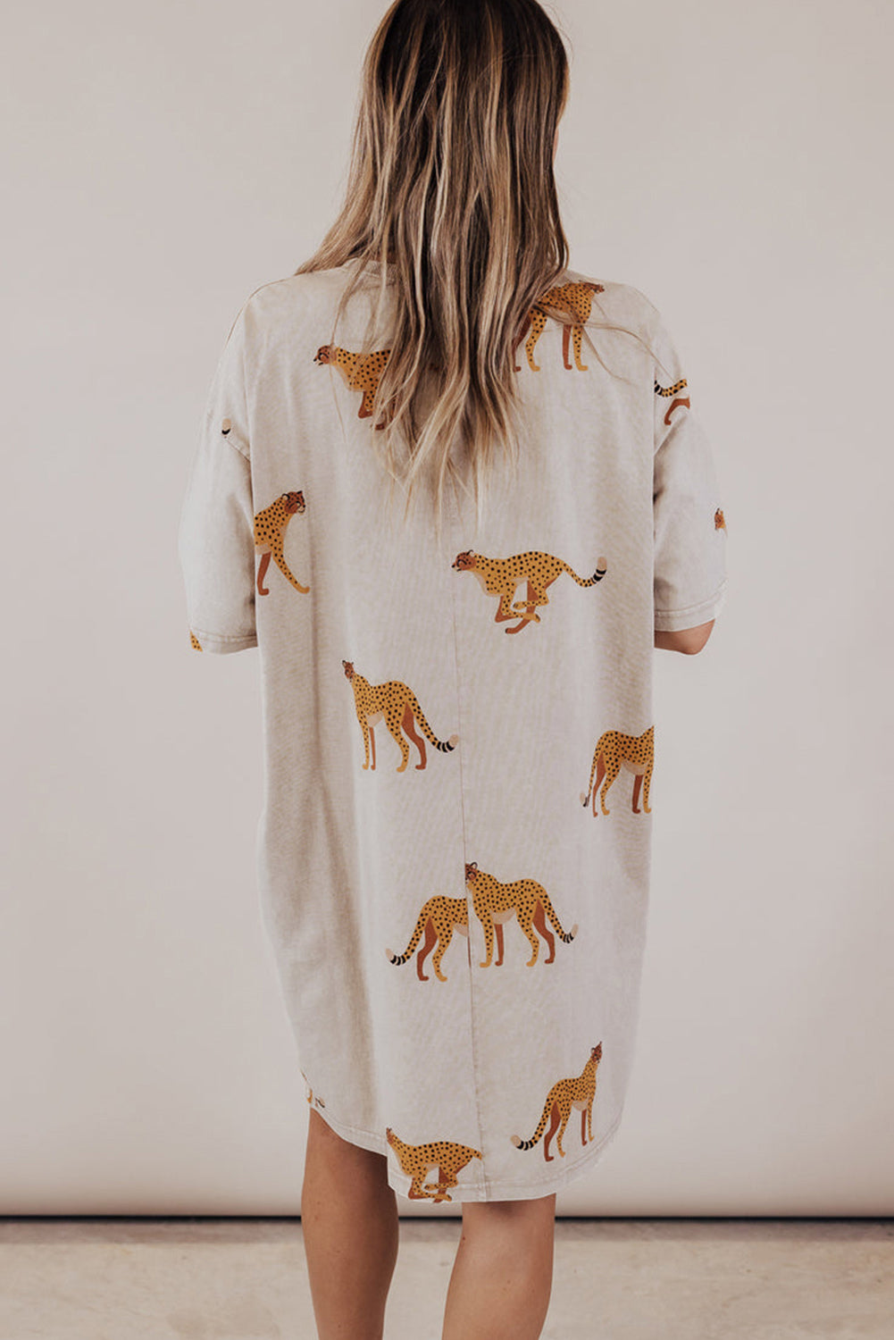 Apricot Plus Size Cheetah Print Side Pockets T Shirt Mini Dress - The Fair Lady Shop