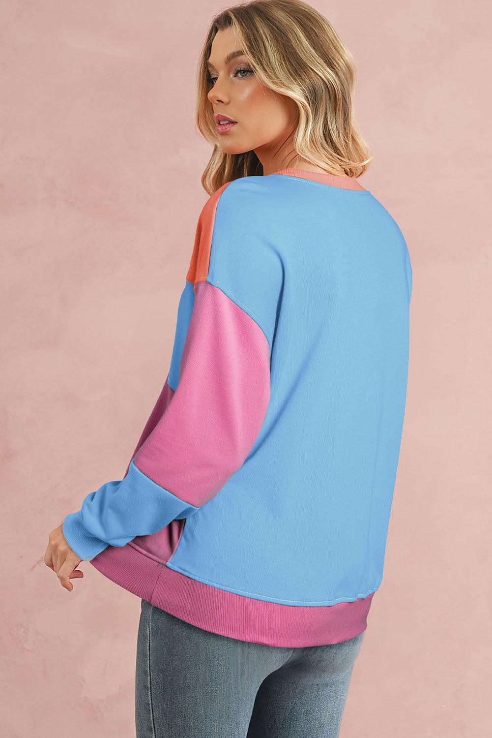 Meadow Mauve Colorblock Patchwork Drop Shoulder Sweatshirt - The Fair Lady Shop